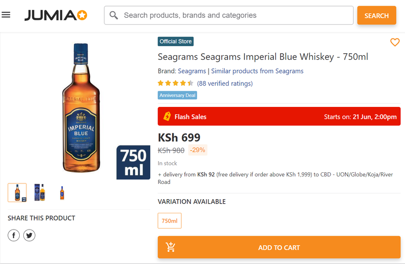 Whiskey listing on Jumia